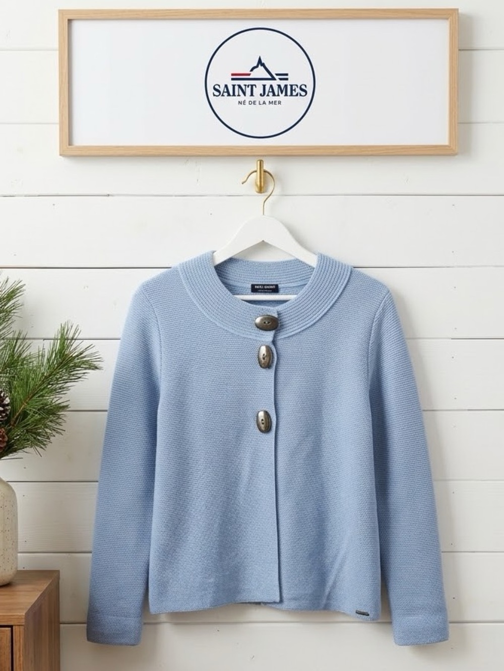 Saint James Adrets Réédit Light Blue Knit Cardigan - Size 16